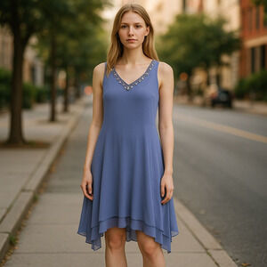 Ignite Evenings Beaded V-Neck Drop Waist Asymmetrical Hem Flapper Dress NWT Sz 8